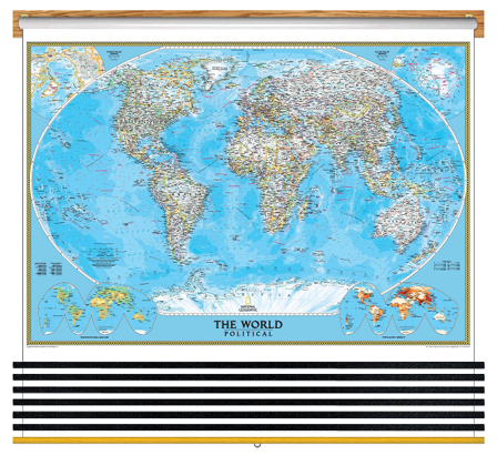 World and 6 Continent Maps Classroom Pull Down 7 Map Bundle